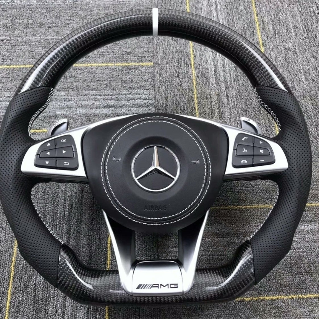 Custom-made genuine leather airbag cover and horn cover plate for Mercedes-Benz G-Class Gis AMG series, suitable for modification and upgrade.