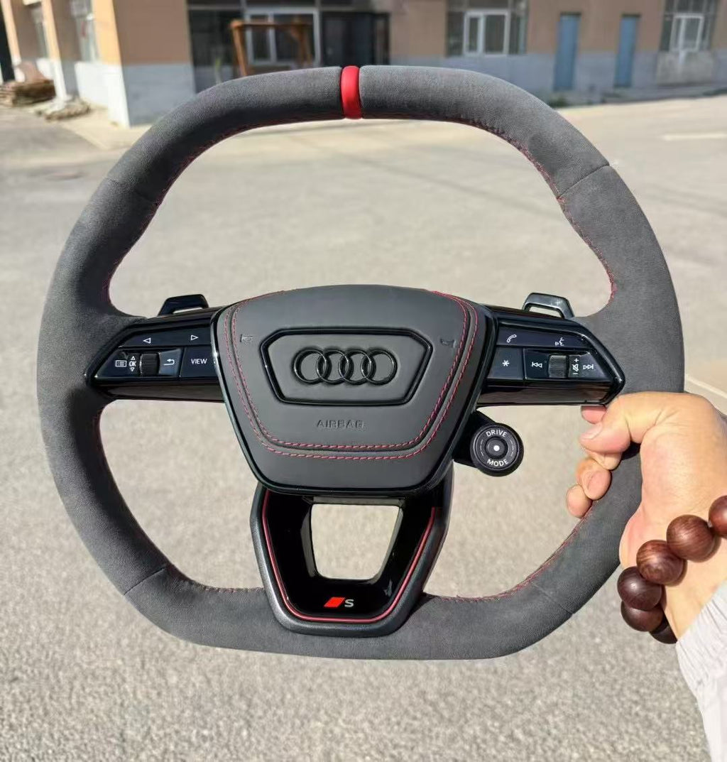 Applicable to the Audi A6 LC 8A7LA8 steering wheel cover, customizable genuine leather suede modification for the speaker cover, original cover plate.
