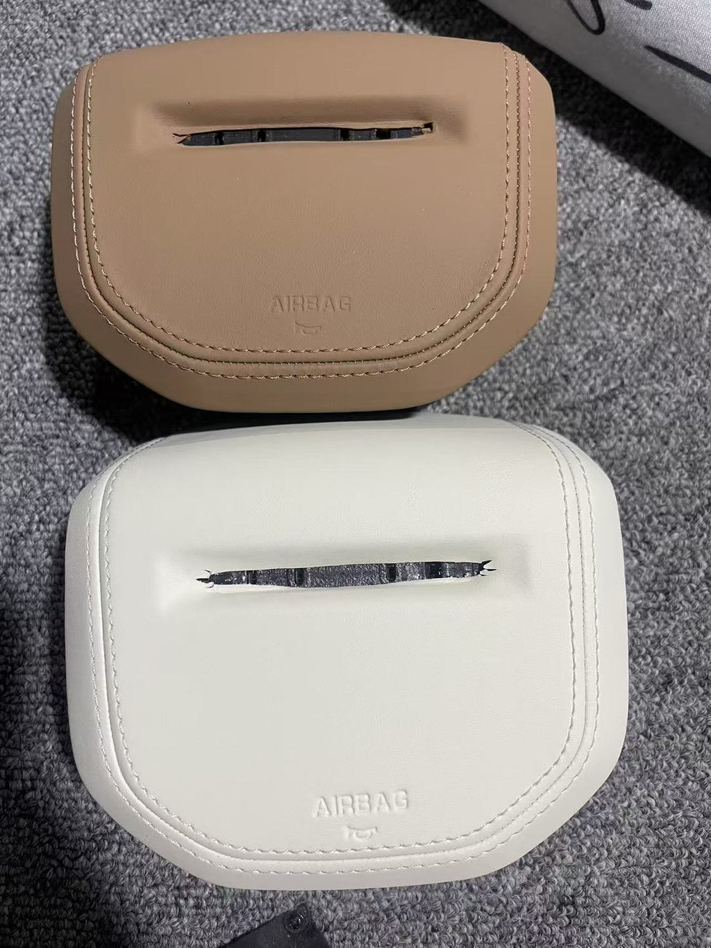 Customized and adapted steering wheel cover plate for Land Rover Range Rover Discovery, Range Rover Evoque, Aurora, Defender with genuine leather and new speaker cover.