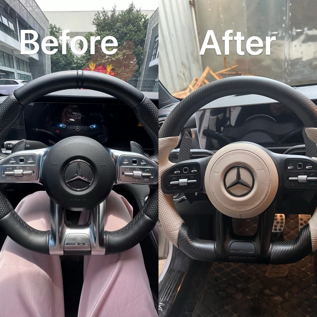 Custom-made genuine leather airbag cover and horn cover plate for Mercedes-Benz G-Class Gis AMG series, suitable for modification and upgrade.