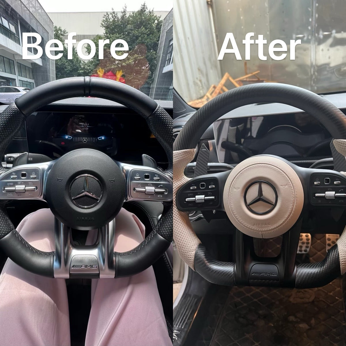 Custom-made genuine leather airbag cover and horn cover plate for Mercedes-Benz G-Class Gis AMG series, suitable for modification and upgrade.