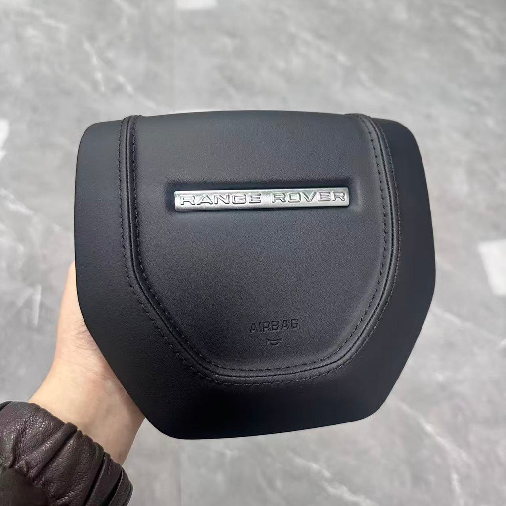 Customized and adapted steering wheel cover plate for Land Rover Range Rover Discovery, Range Rover Evoque, Aurora, Defender with genuine leather and new speaker cover.