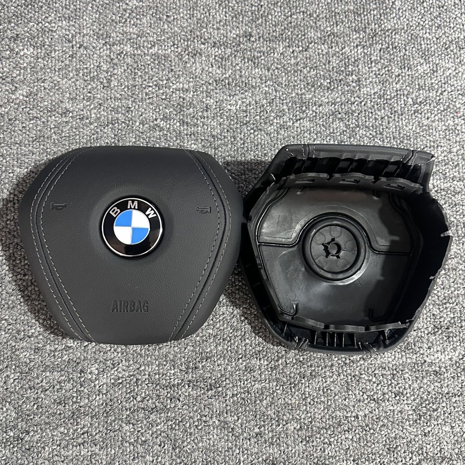 New leather speaker covers for BMW 3 Series, 5 Series and 7 Series. Customized airbag covers with logos. Personalized customization of steering wheels.