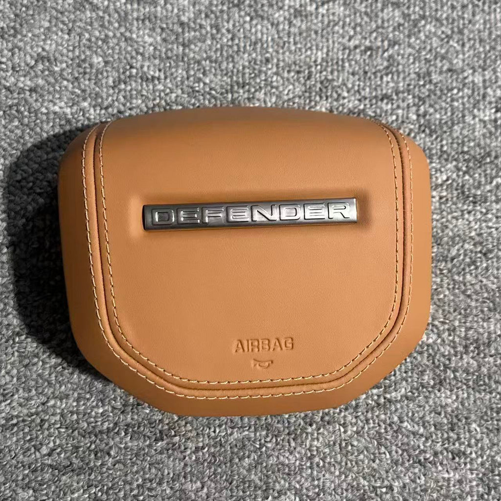 Customized and adapted steering wheel cover plate for Land Rover Range Rover Discovery, Range Rover Evoque, Aurora, Defender with genuine leather and new speaker cover.