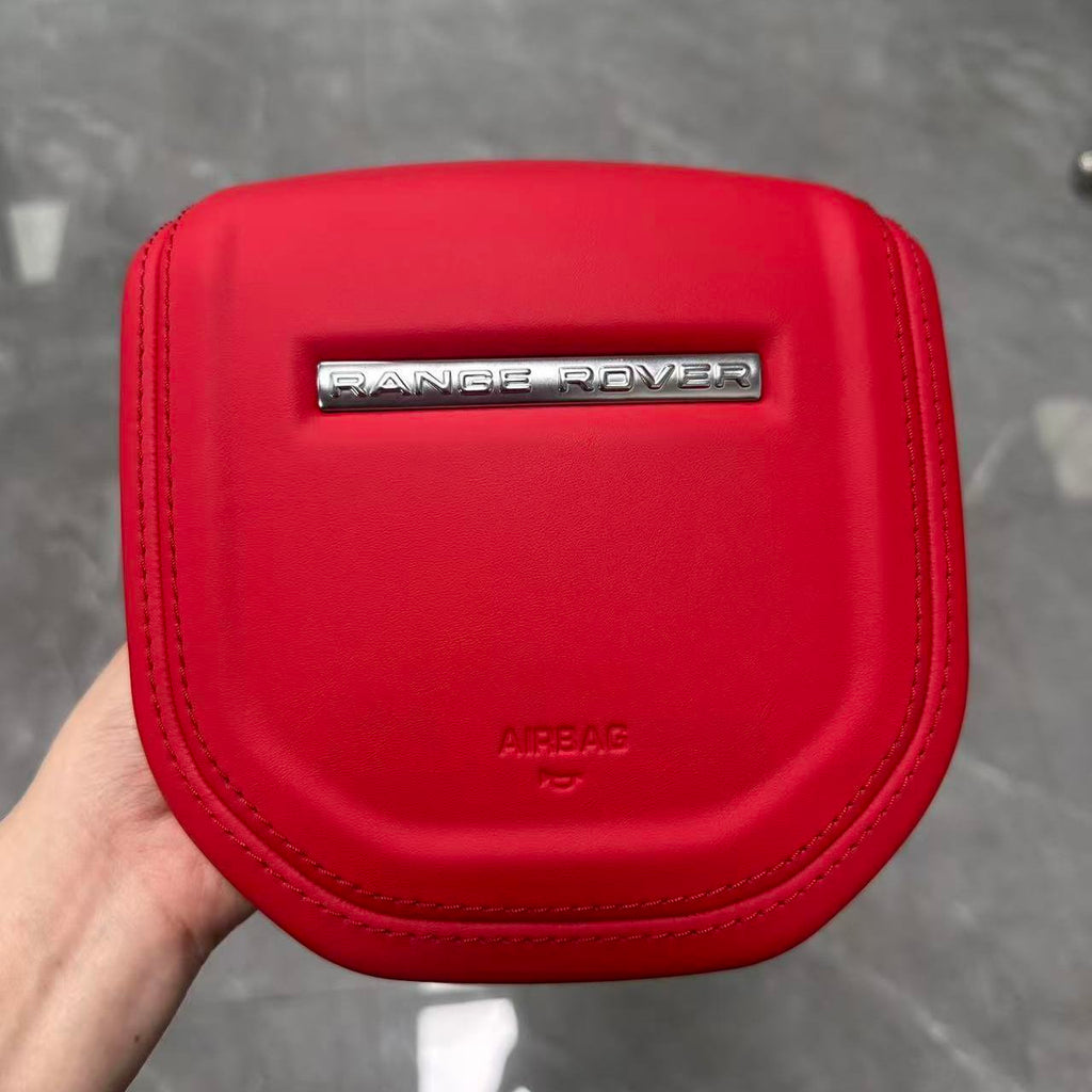 Customized and adapted steering wheel cover plate for Land Rover Range Rover Discovery, Range Rover Evoque, Aurora, Defender with genuine leather and new speaker cover.