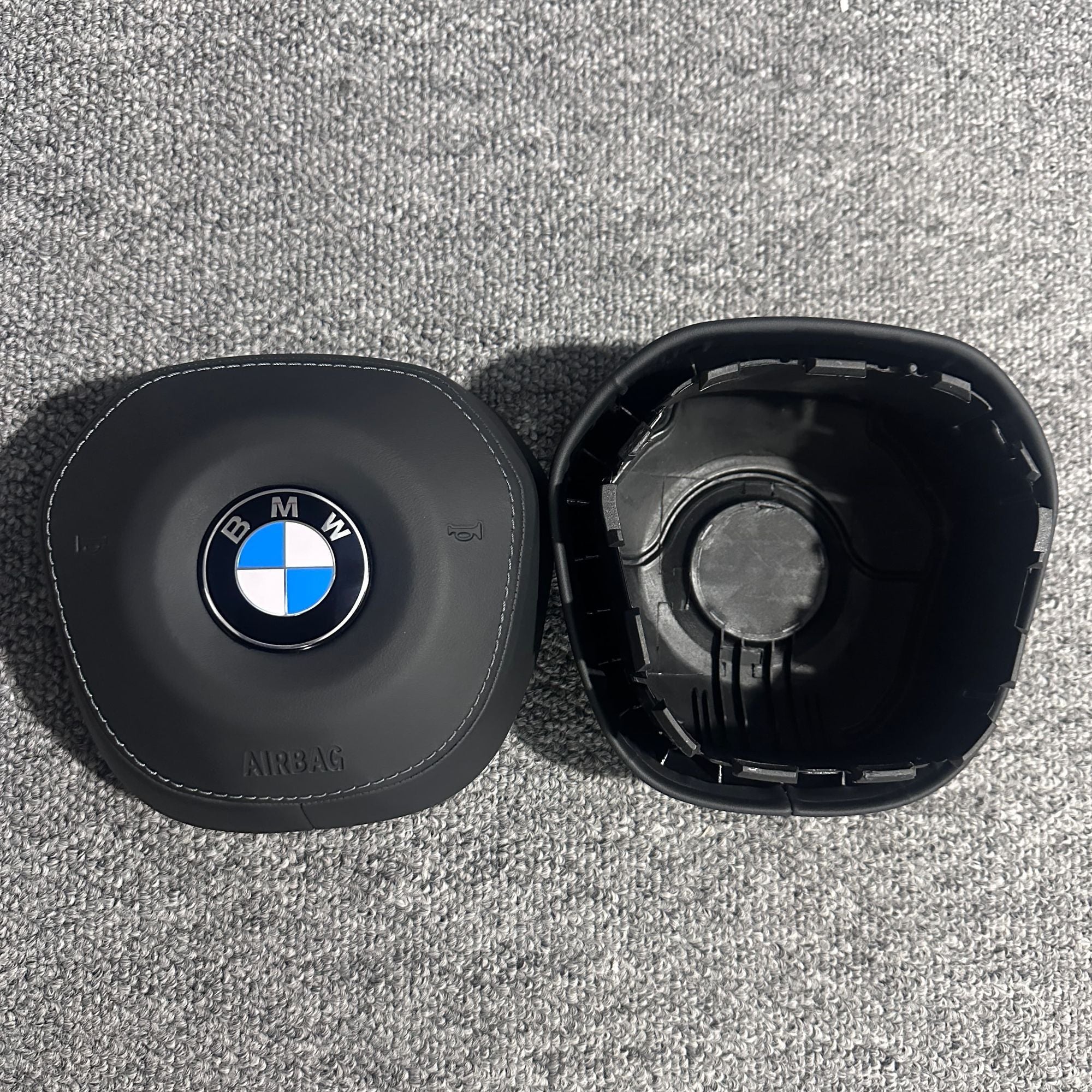 New leather speaker covers for BMW 3 Series, 5 Series and 7 Series. Customized airbag covers with logos. Personalized customization of steering wheels.